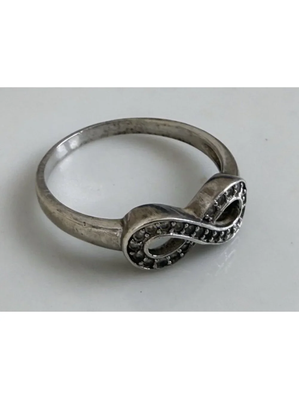 Vintage 90s 925 Silver Infinity RIng Clear Spinel Stones Size 8 3/4 - Picture 5 of 10